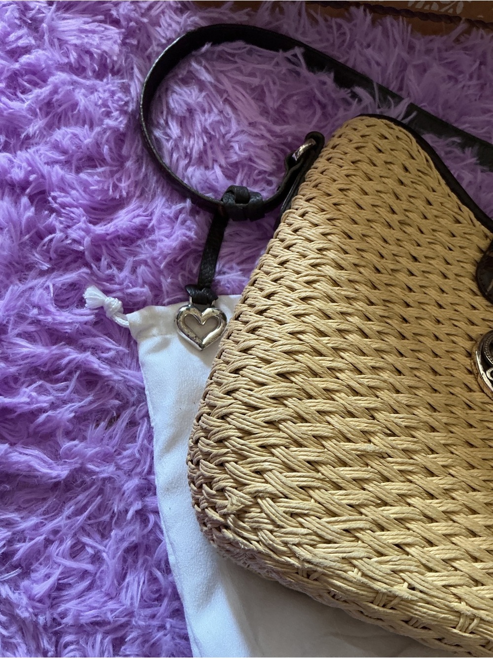 Brighton Natural Woven Shoulder Bag with Brown Trim - Picture 6 of 15